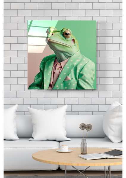 Kurbağa Portre Cam Tablo, Dekoratif Cam Tablo