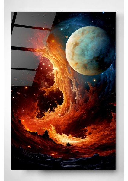 Soyut ve Ay Cam Tablo, Dekoratif Cam Tablo