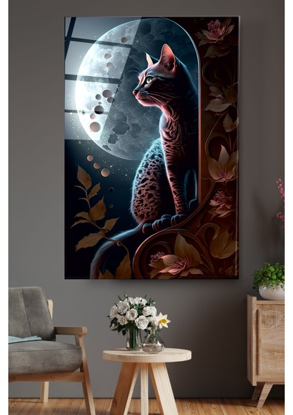 Dolunay ve Kedi Cam Tablo, Dekoratif Cam Tablo fiyatları