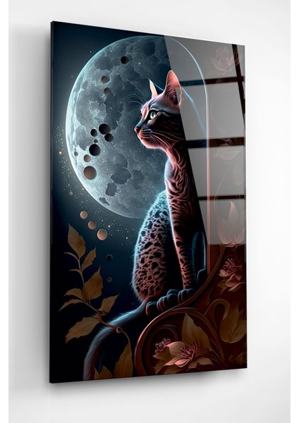 Dolunay ve Kedi Cam Tablo, Dekoratif Cam Tablo modelleri