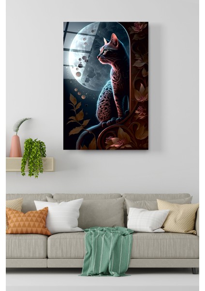 Dolunay ve Kedi Cam Tablo, Dekoratif Cam Tablo fırsatları