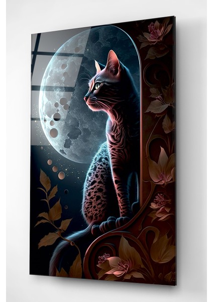 Dolunay ve Kedi Cam Tablo, Dekoratif Cam Tablo indirimleri