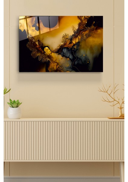 Gold Detay Soyut Cam Tablo, Dekoratif Cam Tablo