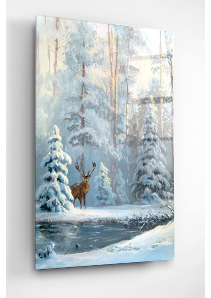 Kar Manzaralı Geyik Cam Tablo, Dekoratif Cam Tablo fiyatları