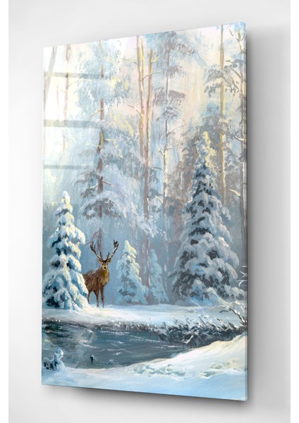 Kar Manzaralı Geyik Cam Tablo, Dekoratif Cam Tablo fırsatları