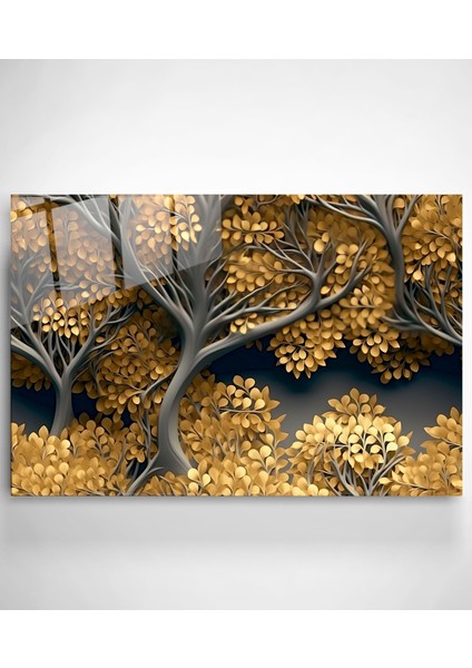 Sarı Yapraklı Ağaç Cam Tablo, Dekoratif Cam Tablo fiyatları