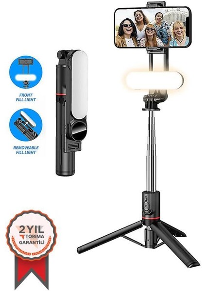 L15 Siyah Led Işıklı Selfie Çubuğu Kablosuz Tripot Selfie Monopod Selfie Stick