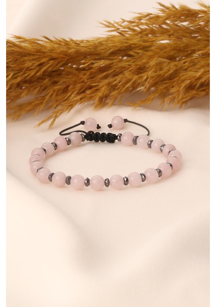 Pembe Kuvars ve Hematit Taşı Bileklik