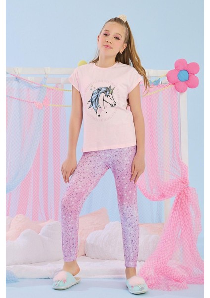 3-10 Yaş Kız Çocuk Ilcan Yarım Kollu Pijama Takım Pembe