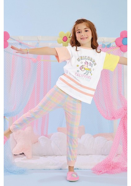 3-10 Yaş Kız Çocuk Alkız Yarım Kollu Pijama Takım Pembe