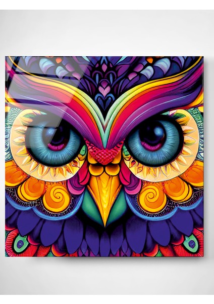 Renk Cümbüşü Baykuş Cam Tablo, Dekoratif Cam Tablo modelleri