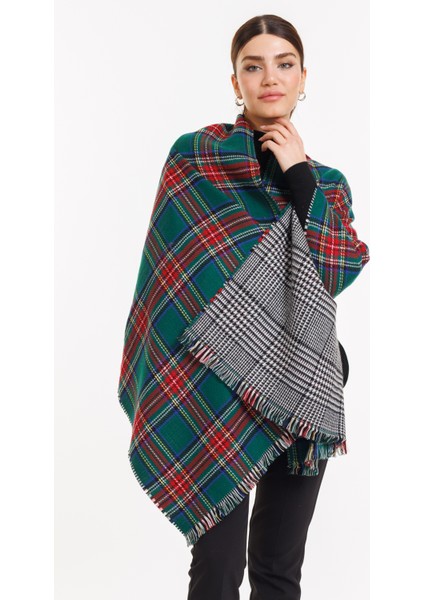 Çift Taraflı Ekose Iskoç Desen Şal Atkı-Omuz Şalı