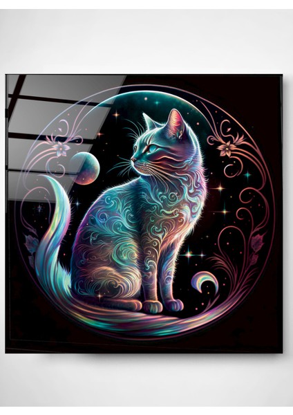 Neon Kedi Cam Tablo, Dekoratif Cam Tablo modelleri