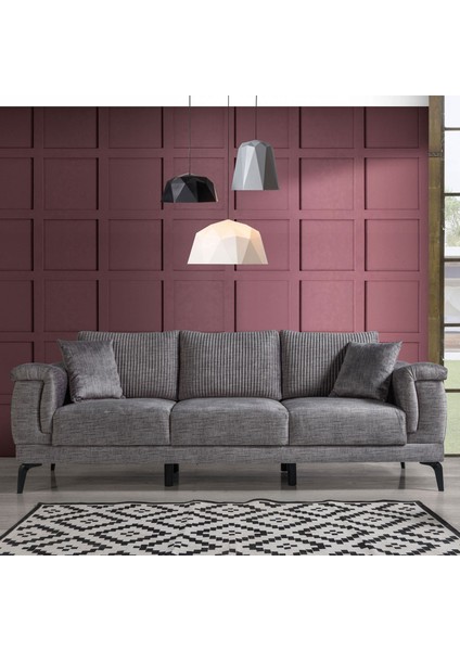 Gest Çekyatlı Antrasit Üçlü Kanepe Çekyat