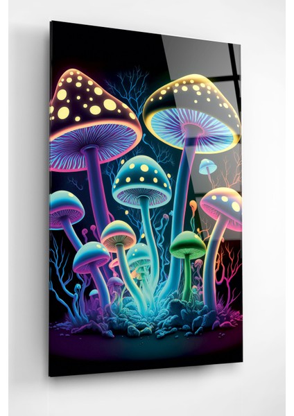 Neon Mantarlar Cam Tablo, Dekoratif Cam Tablo modelleri