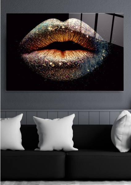 Silvery Lip Cam Tablo, Dekoratif Cam Tablo