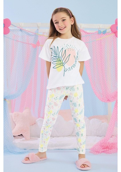 7-14 Yaş Kız Çocuk Aisa Yarım Kollu Pijama Takım Beyaz