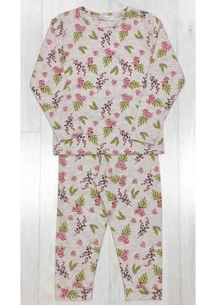 3-7 Yaş Kız Çocuk Desenli Pijama Takımı Bejmelanj