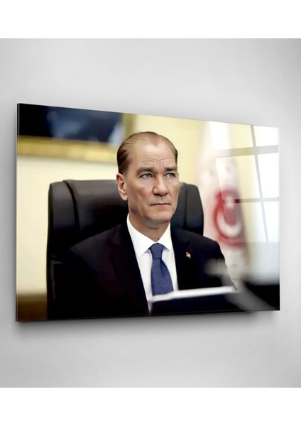 Atatürk Portresi - Yapay Zeka Tasarımlı Cam Tablo, Dekoratif Cam Tablo