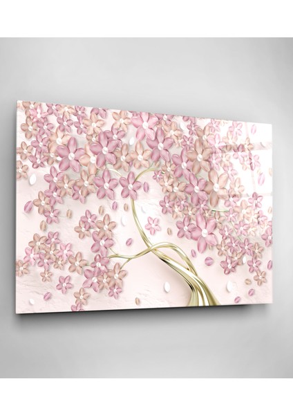 Pembe Çiçekler Cam Tablo, Dekoratif Cam Tablo modelleri