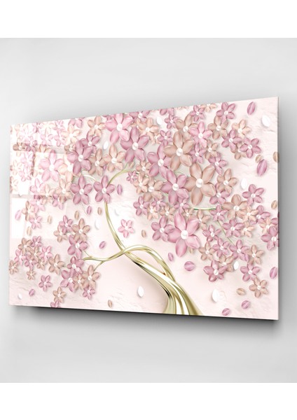 Pembe Çiçekler Cam Tablo, Dekoratif Cam Tablo indirimleri