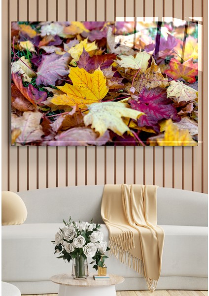 Dökülen Yapraklar Cam Tablo, Dekoratif Cam Tablo