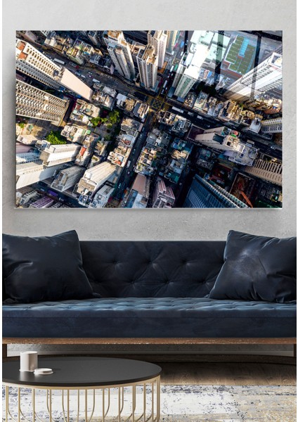 Yukarıdan Şehir Sokakları Cam Tablo, Dekoratif Cam Tablo