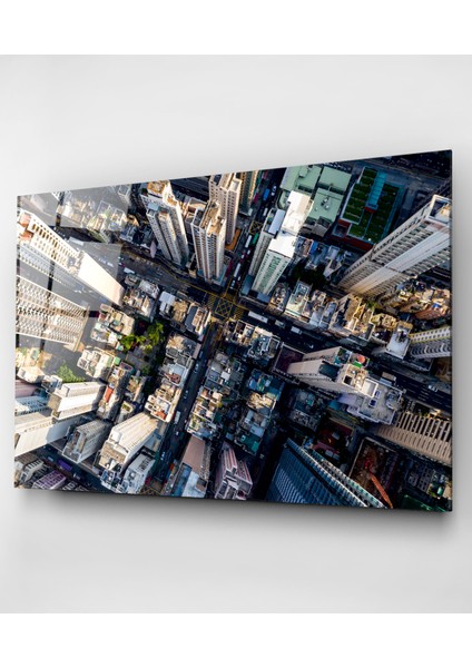 Yukarıdan Şehir Sokakları Cam Tablo, Dekoratif Cam Tablo indirimleri