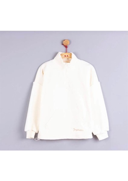 33401 Yarım Fermuarlı Kolu Kürklü Sweat 8-14 Yaş Ekru fiyatları