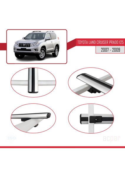 Toyota Land Cruiser Prado (J125) 2007-2009 Arası ile Uyumlu Basıc Model Ara Atkı Tavan Barı Gri indirimleri
