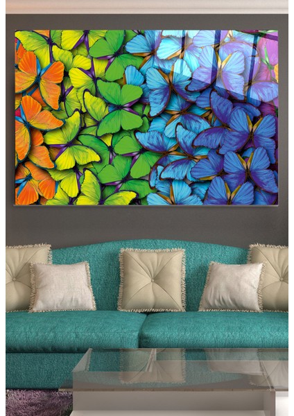 Colorful Butterflies Cam Tablo, Dekoratif Cam Tablo