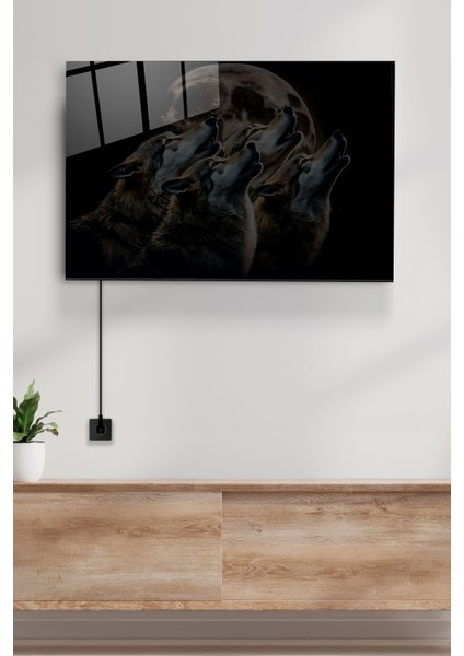 LED Aydınlatmalı Dolunay ve Kurtlar Cam Tablo, Işıklı Cam Tablo fiyatları