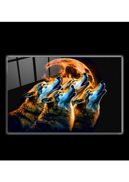 LED Aydınlatmalı Dolunay ve Kurtlar Cam Tablo, Işıklı Cam Tablo modelleri