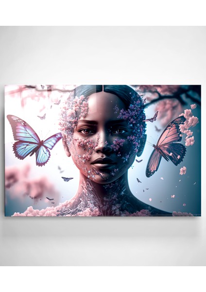 Kadın ve Kelebek Cam Tablo, Dekoratif Cam Tablo fiyatları