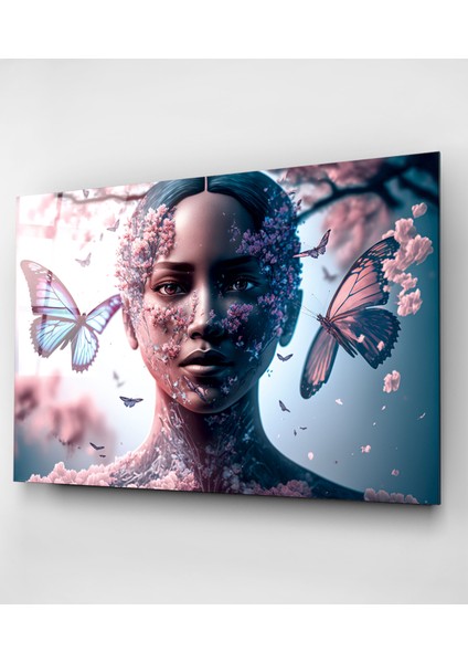 Kadın ve Kelebek Cam Tablo, Dekoratif Cam Tablo indirimleri
