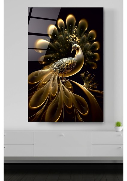 Gold Tavus Kuşu Cam Tablo, Dekoratif Cam Tablo fiyatları