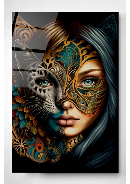 Cat Mask Girl Cam Tablo, Dekoratif Cam Tablo modelleri