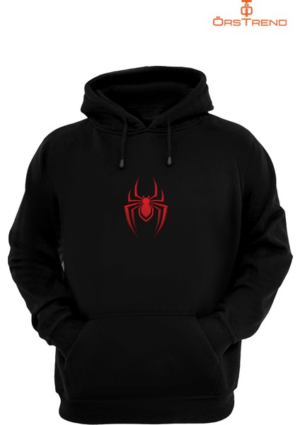 Spiderman Baskılı 3 Iplik Unisex Siyah Kapişonlu Sweatshirt