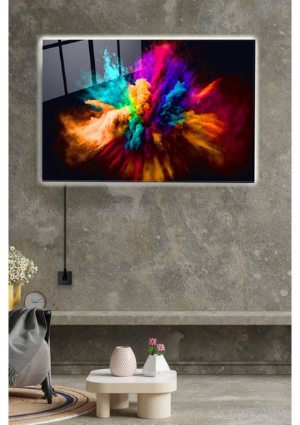 LED Aydınlatmalı Renkli Toz Bulutu Cam Tablo, Dekoratif Cam Tablo