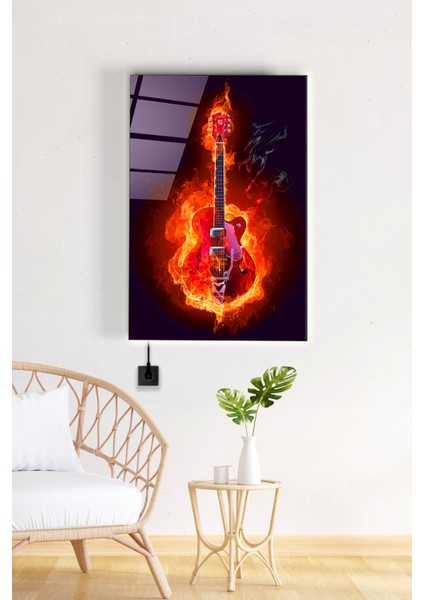 LED Aydınlatmalı Elektro Gitar Cam Tablo, Işıklı Cam Tablo