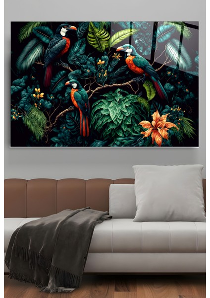 Green Birds Cam Tablo, Dekoratif Cam Tablo