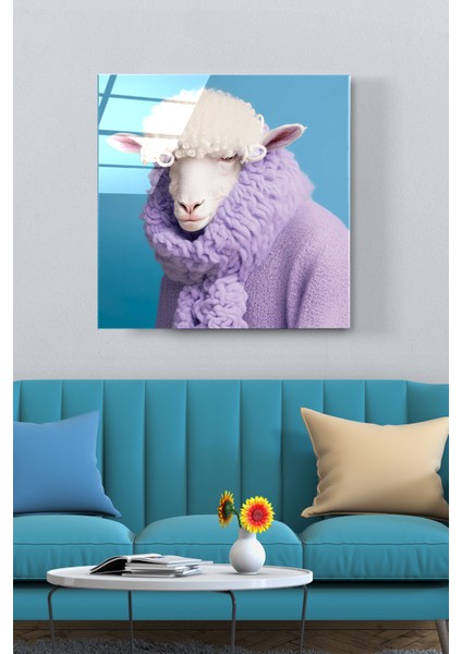 Koyun Portre Cam Tablo, Dekoratif Cam Tablo