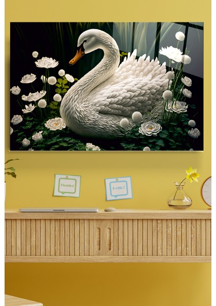 Beyaz Kuğu Cam Tablo, Dekoratif Tablo