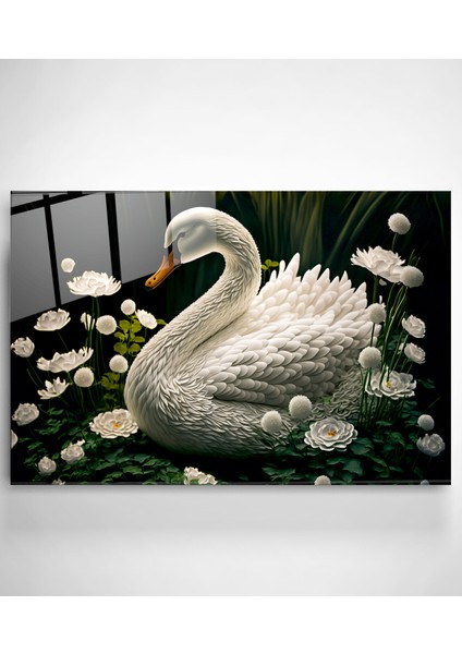 Beyaz Kuğu Cam Tablo, Dekoratif Tablo fiyatları