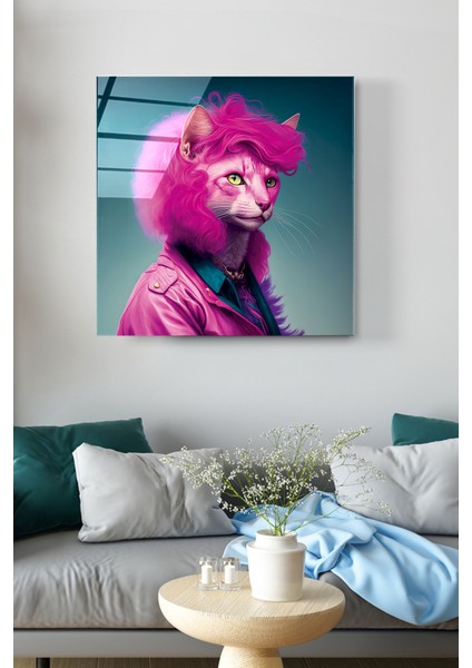 Kedi Portre Cam Tablo, Dekoratif Cam Tablo