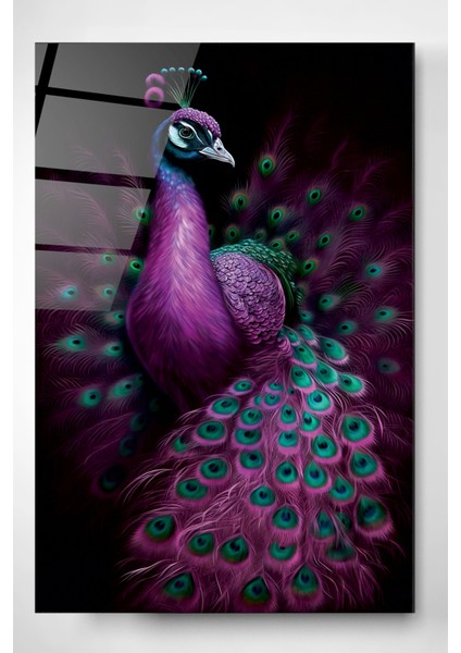 Tavus Kuşu Cam Tablo, Dekoratif Cam Tablo