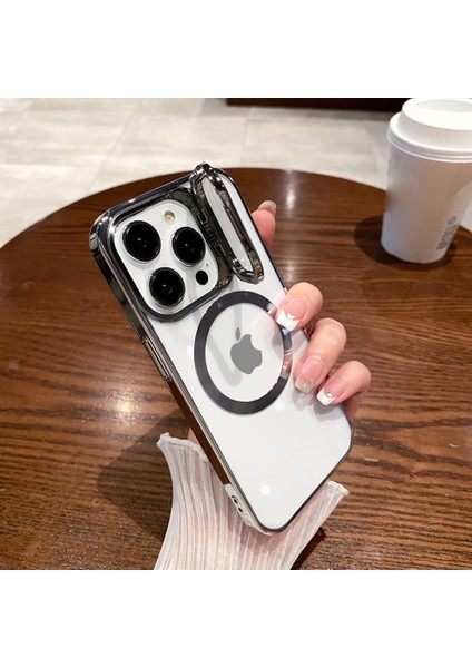 iPhone 15 Pro Max Kılıf Standlı Kamera Koruma Çerçeveli Magsafe Şarj Arkası Sararmaz Sert Şeffaf fiyatları
