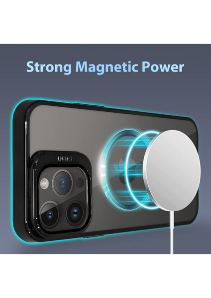 iPhone 15 Pro Max Kılıf Standlı Kamera Koruma Çerçeveli Magsafe Şarj Arkası Sararmaz Sert Şeffaf