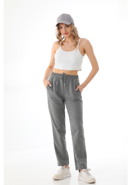 Gri Mevsimlik Düz Paça Yüksek Bel Klasik Straight Kadın Eşofman Altı fiyatları
