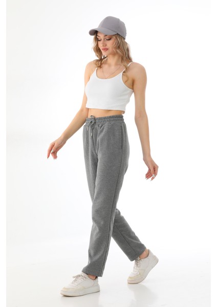 Gri Mevsimlik Düz Paça Yüksek Bel Klasik Straight Kadın Eşofman Altı modelleri